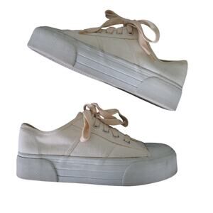 Xhilaration Womens Chunky Platform Canvas Sneakers Size 7 Off White Y2K Lace Up